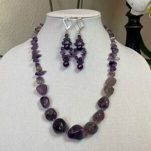 Purple Gemstone Necklace and Earring Set